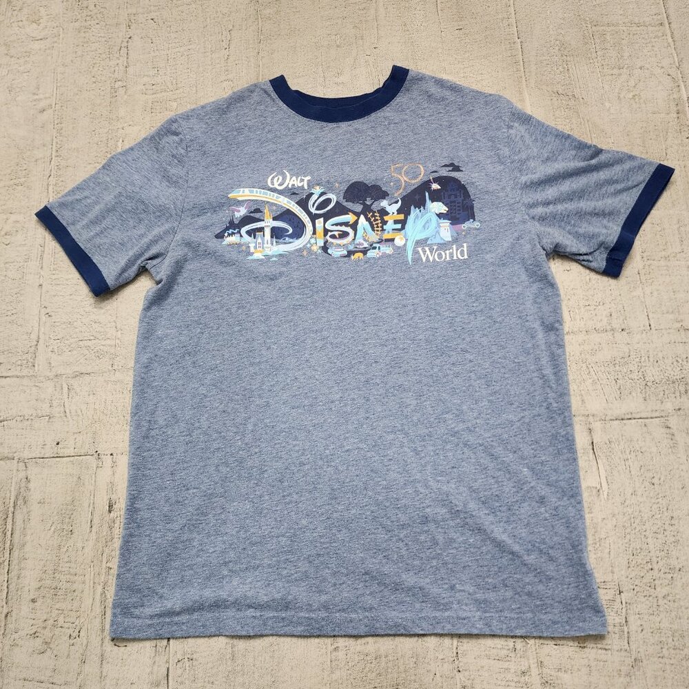2021 Walt Disney World 50th Anniversary Park Icons‎ Ringer Blue Shirt Adult M